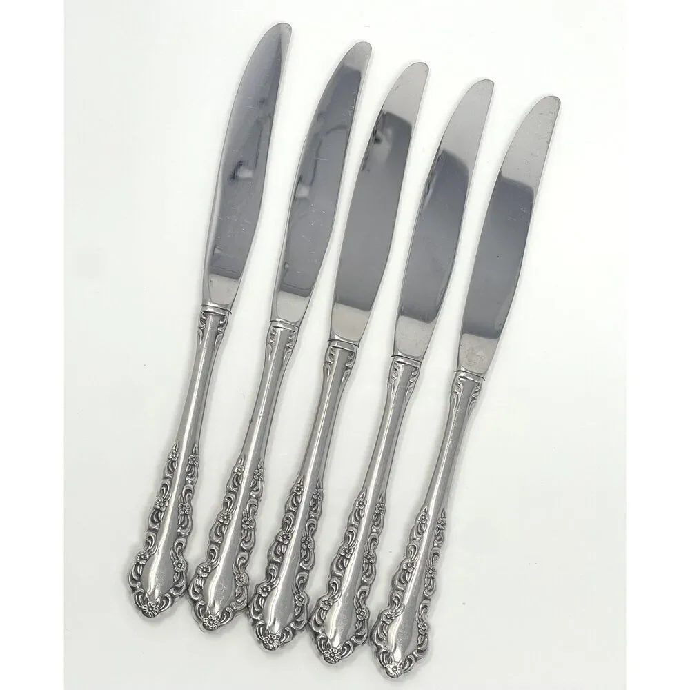 Oneida Shelley Cube USA Stainless Modern Hollow Dinner Knives 9 1/8” Set Of 5
